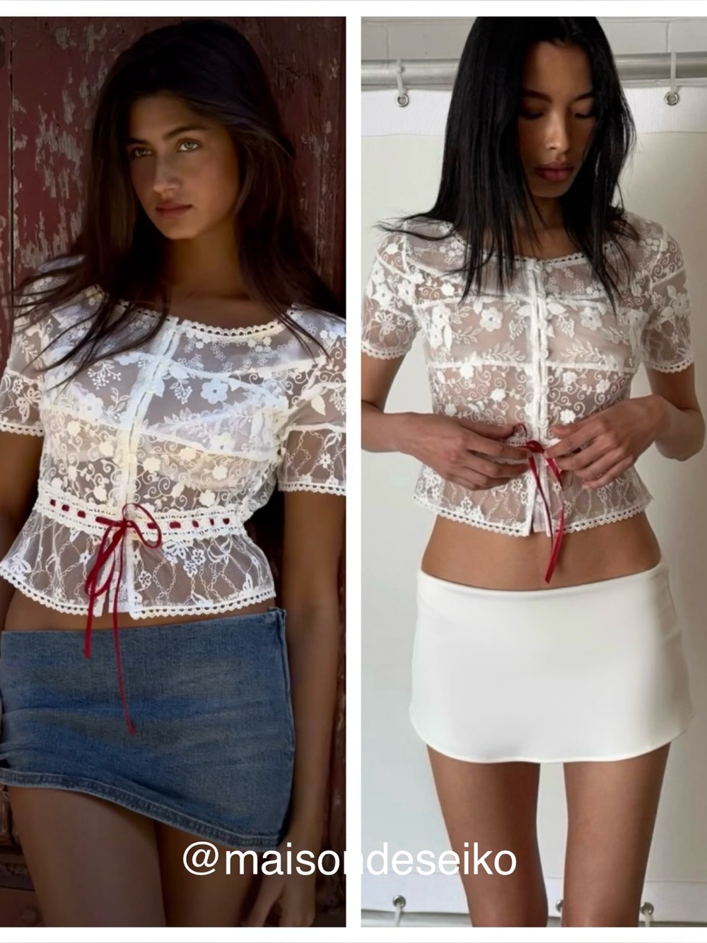 Danielle Guizio White Sheer Floral Lace Calais Blouse Top Short Sleeve size L